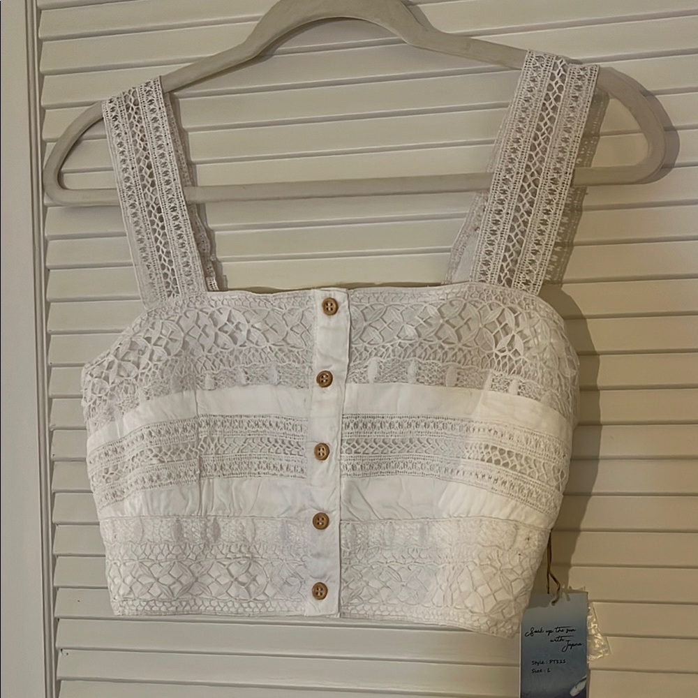 White Lace Button-Down Women's Top